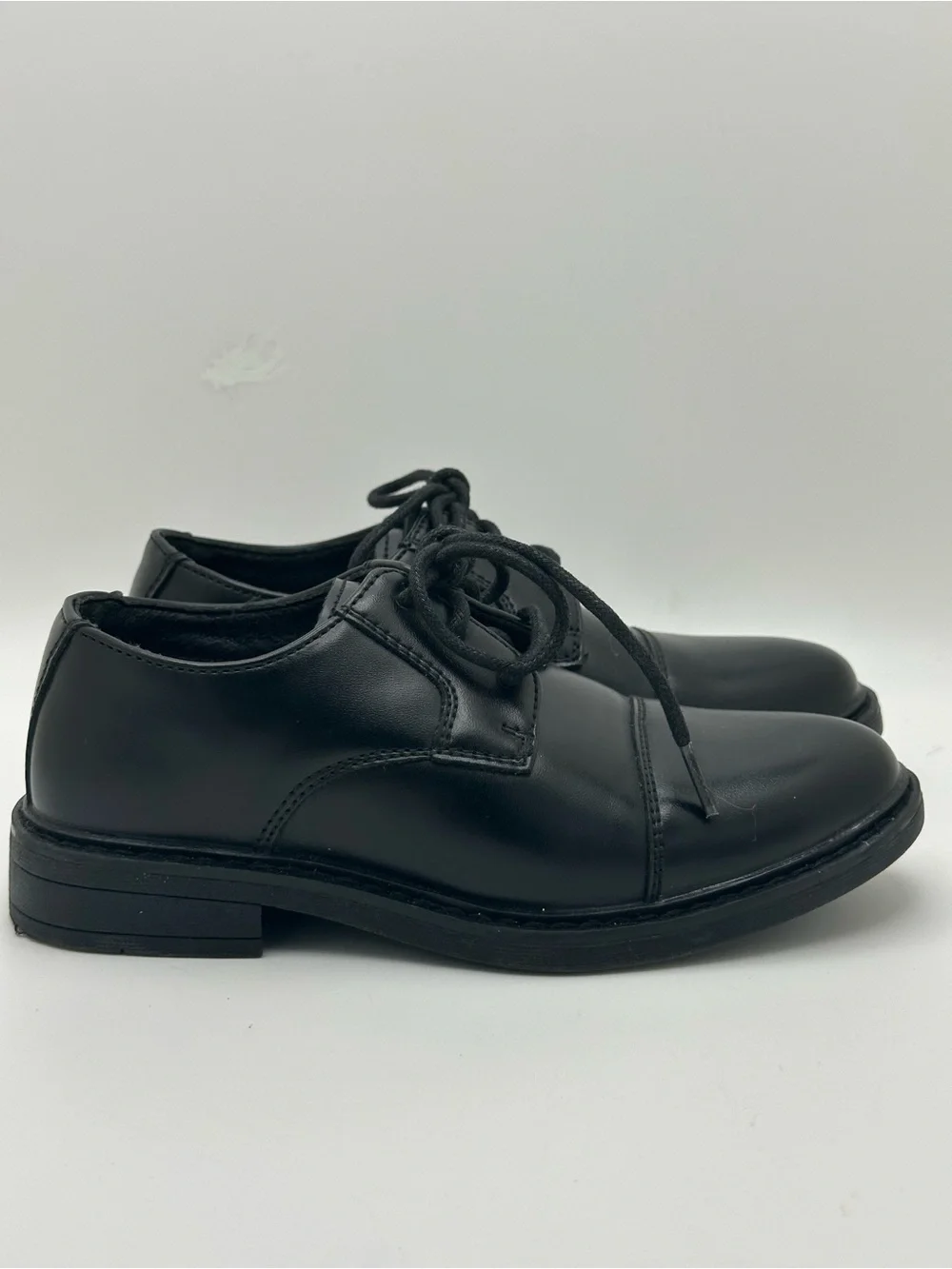 Bruno Marc Boys Sz 12 Black Leather Cap Toe Lace-Up Oxford Dress Shoes NWOT